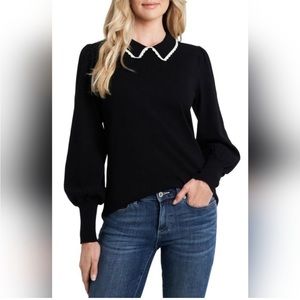 Cece black scalloped collar sweater